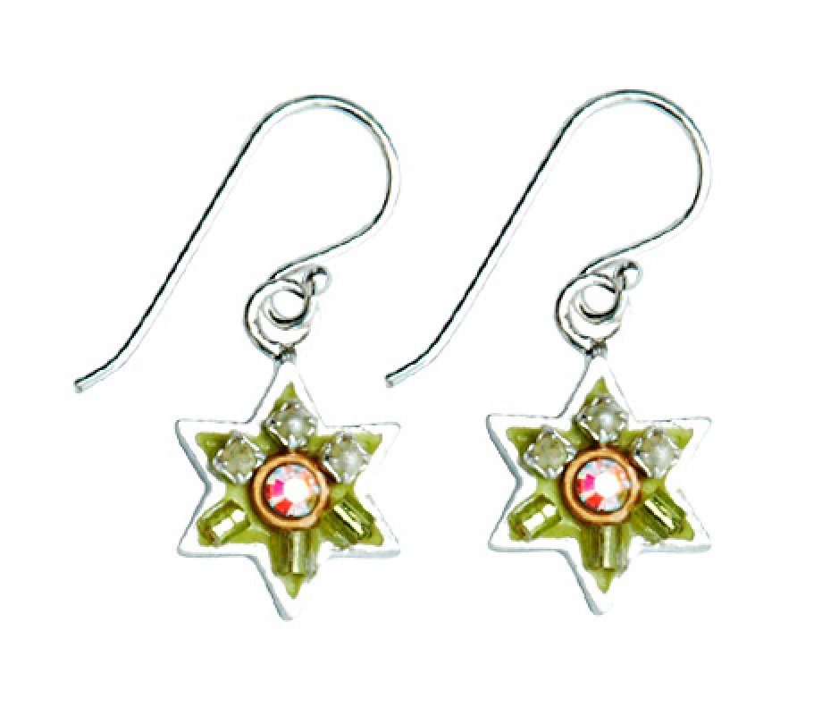 Green-Pink Star of David Earrings by Ester Shahaf