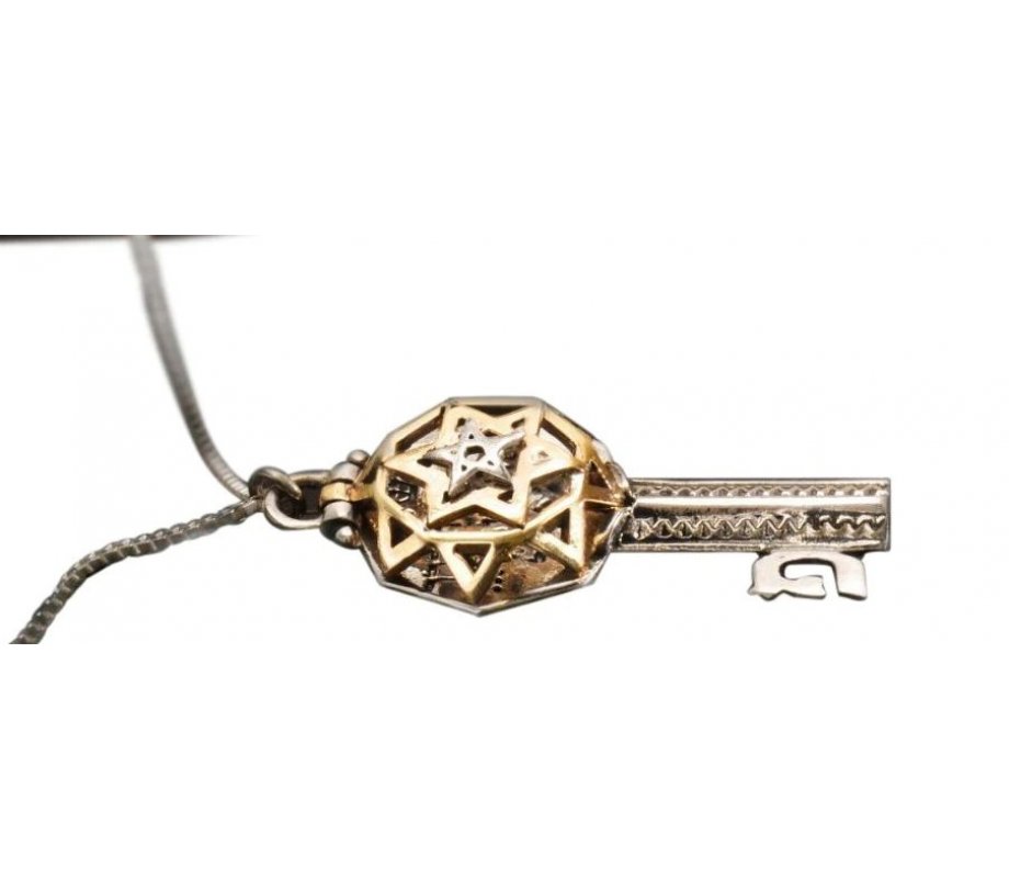 Ha’Ari Kabbalah Gold and Silver Key Pendant Necklace, Tikun Hava – 5 Metals