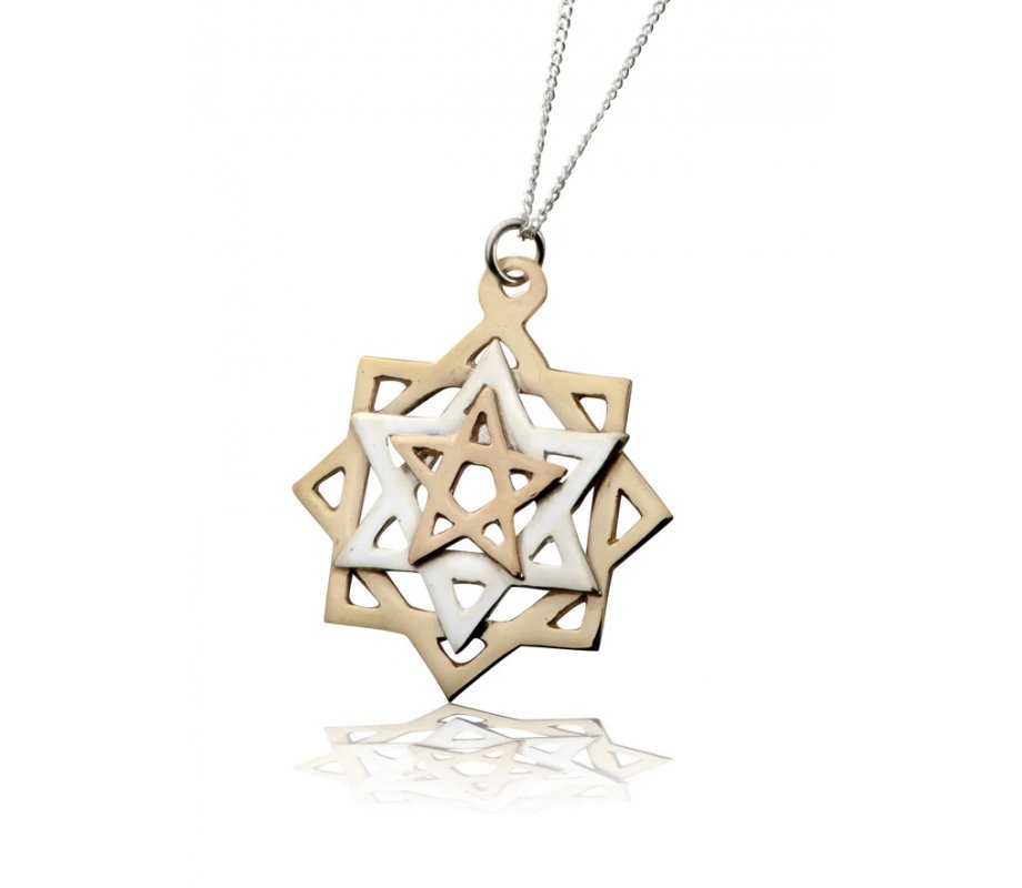 Ha'Ari Kabbalah Tikun Hava Pendant Necklace - Three Stars in Gold and Silver