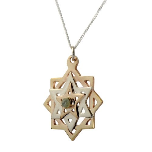 Ha'Ari Kabbalah Tikun Hava Pendant Necklace, Three Stars - Gold, Silver and Gem