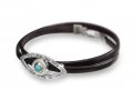 Ha'Ari Leather Wrap Kabbalah Bracelet with Turquoise Stone in Silver Eye Image