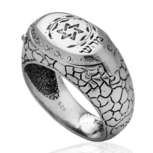 HaAri Silver Signet Snake Ring with Kabbalah Engravings and Secret Compartment