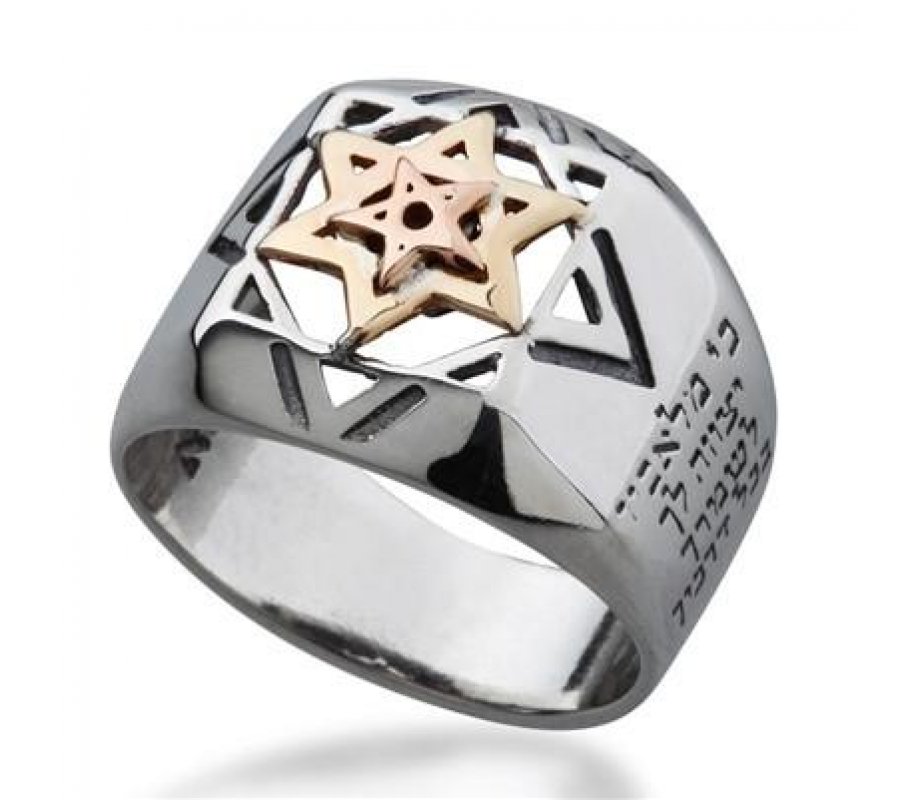 Ha’Ari Silver and Gold Five Metals Tikkun Chava Kabbalah Ring with Prayer Words