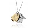 Ha'ari Pendant Necklace Double Hamsa Hands with Blessing Words - Silver and Solid Gold