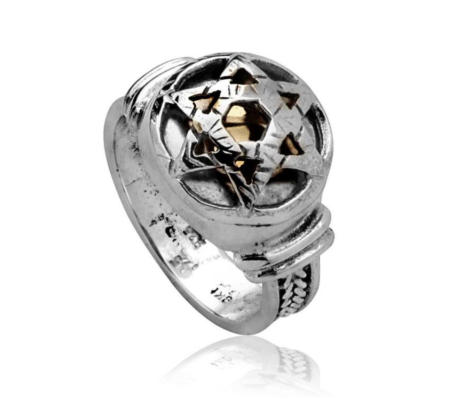 Ha'ari Sterling Silver Kabbalah Ring with Silver Star of David over Five Metals