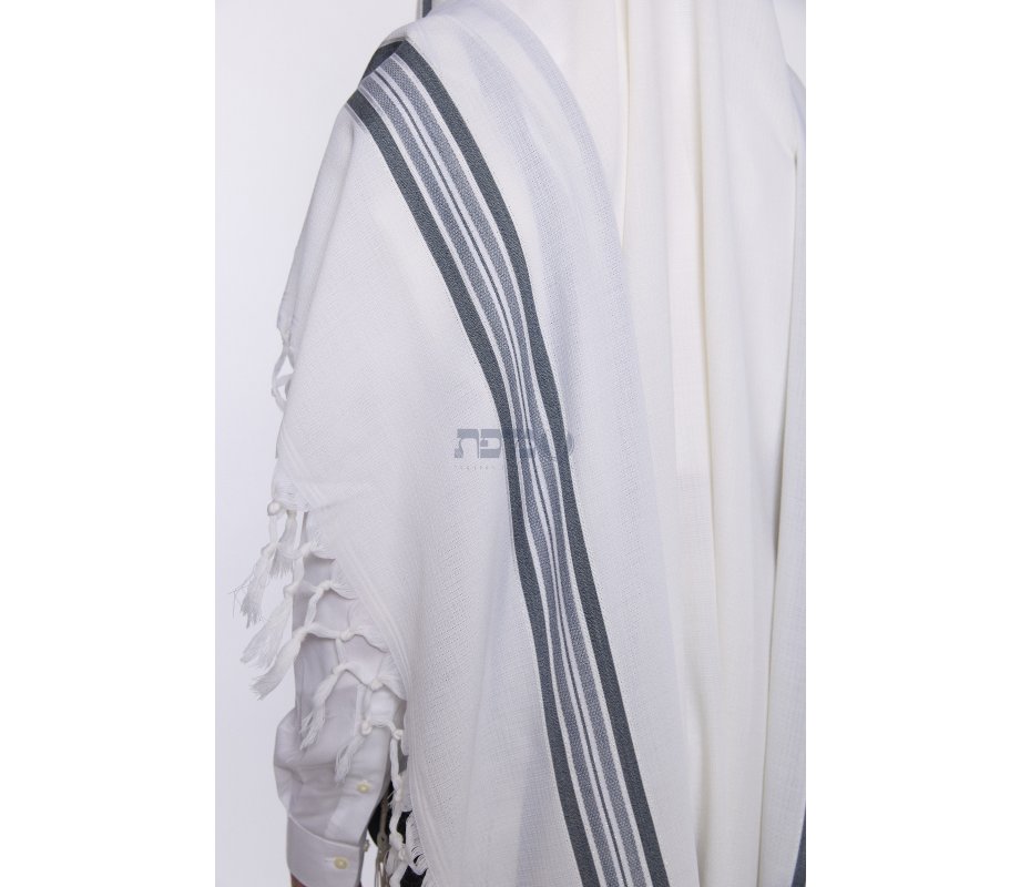 Hallel Wool Tallit Non Slip Prayer Shawl - Blue Melange Stripes