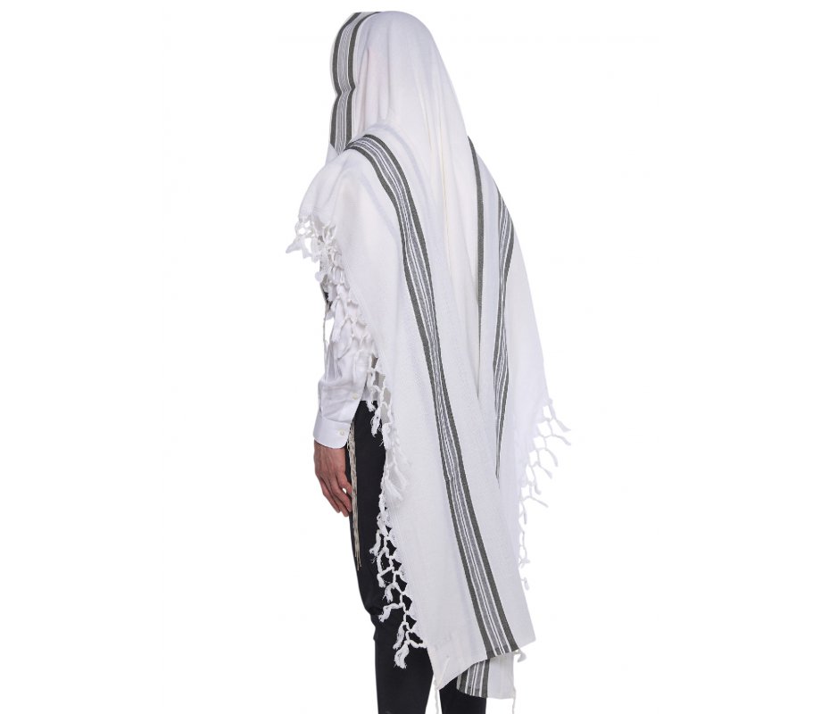 Hallel Wool Tallit Non Slip Prayer Shawl - Gray Melange Stripes