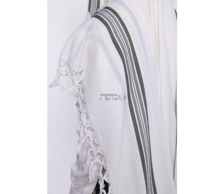 Hallel Wool Tallit Non Slip Prayer Shawl - Gray Melange Stripes