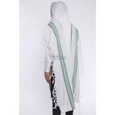 Hallel Wool Tallit Non Slip Prayer Shawl - Green Melange Stripes