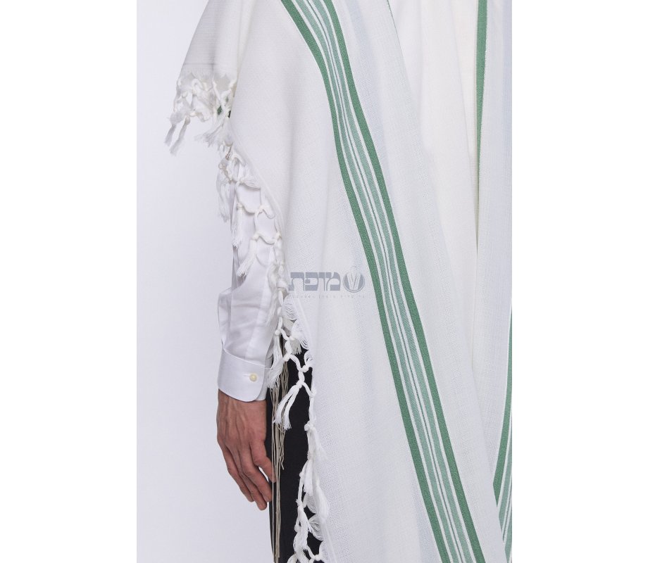 Hallel Wool Tallit Non Slip Prayer Shawl - Green Melange Stripes