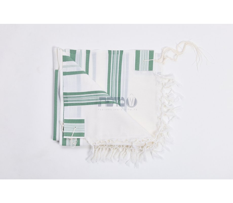 Hallel Wool Tallit Non Slip Prayer Shawl - Green Melange Stripes