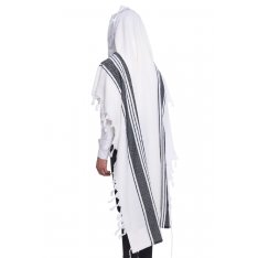 Halleluyah Wool Tallit Non Slip Prayer Shawl - Black Herringbone Stripes