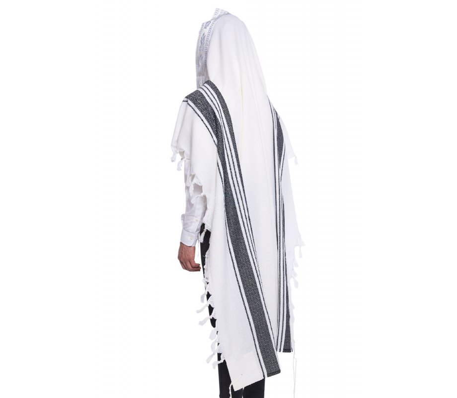 Halleluyah Wool Tallit Non Slip Prayer Shawl - Black Herringbone Stripes