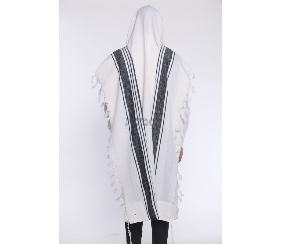 Halleluyah Wool Tallit Non Slip Prayer Shawl - Black Herringbone Stripes
