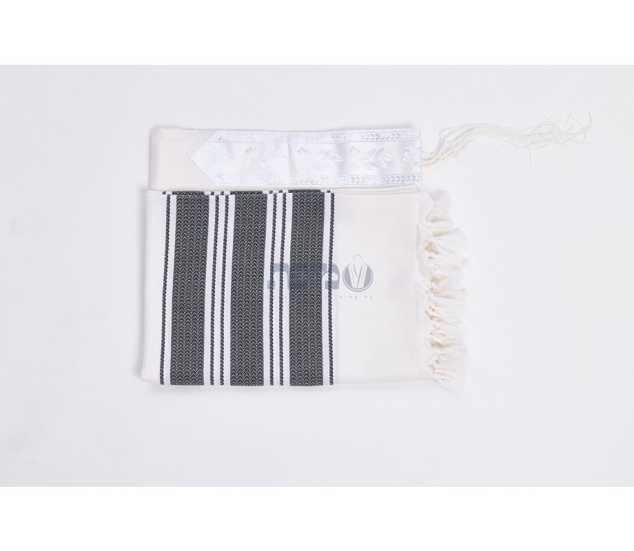 Halleluyah Wool Tallit Non Slip Prayer Shawl - Black Herringbone Stripes