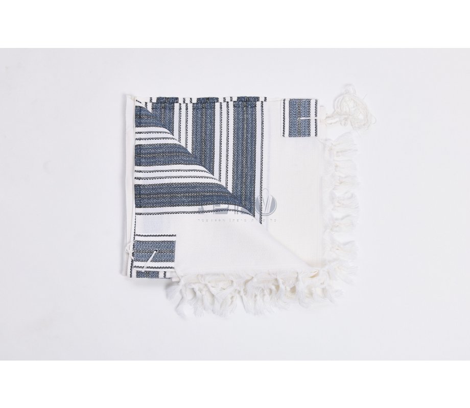 Halleluyah Wool Tallit Non Slip Prayer Shawl - Blue and Black Stripes with Wave Design