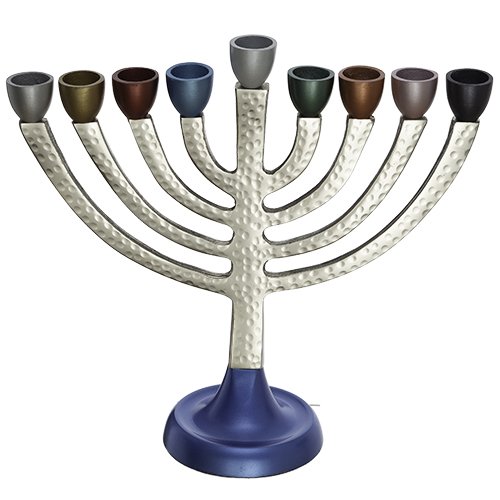 Hammered Aluminum Classic Chanukah Menorah Multicolor