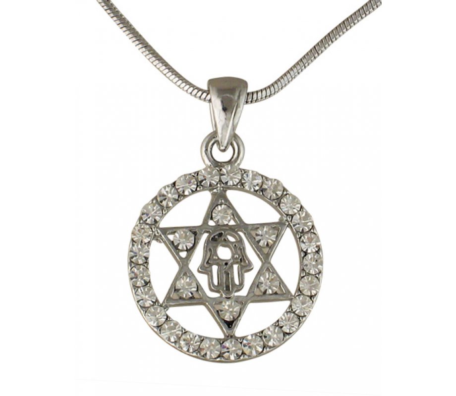 Hamsa Star of David Rhodium Necklace