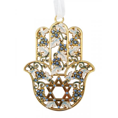 Hamsa Wall Decoration – Grape Clusters with a Star of David and Blue Stones