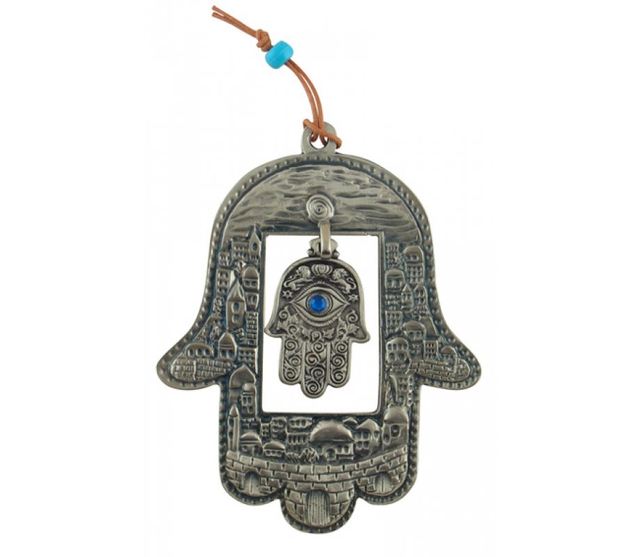 Hamsa Wall Decoration - Jerusalem Design with Inner Hamsa and Protective Eye