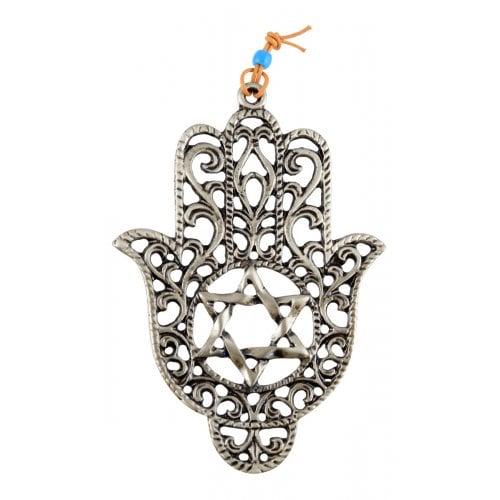 Hamsa Wall Decoration with Cutout Filigree Design - Star of David