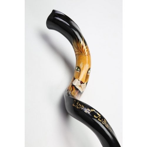 Hand Painted Yemenite Shofar - Lion of Judah