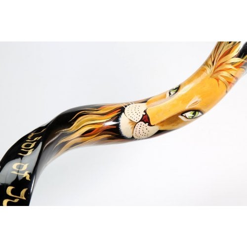 Hand Painted Yemenite Shofar - Lion of Judah