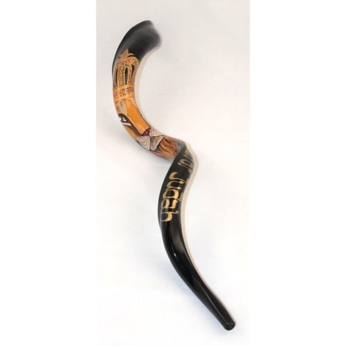 Hand Painted Yemenite Shofar - Lion of Judah with Crown