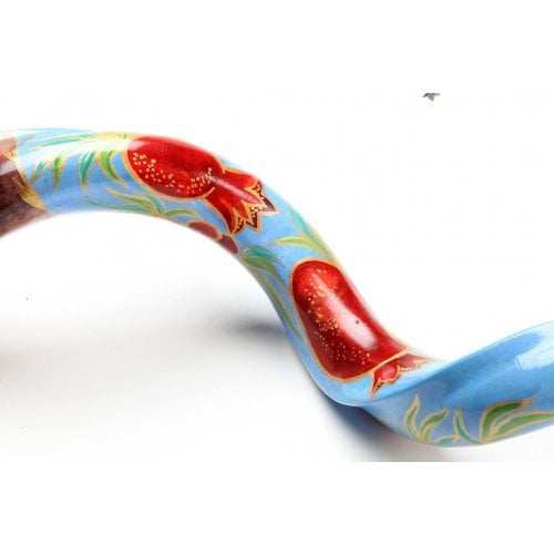 Hand Painted Yemenite Shofar with Lively Pomegranates