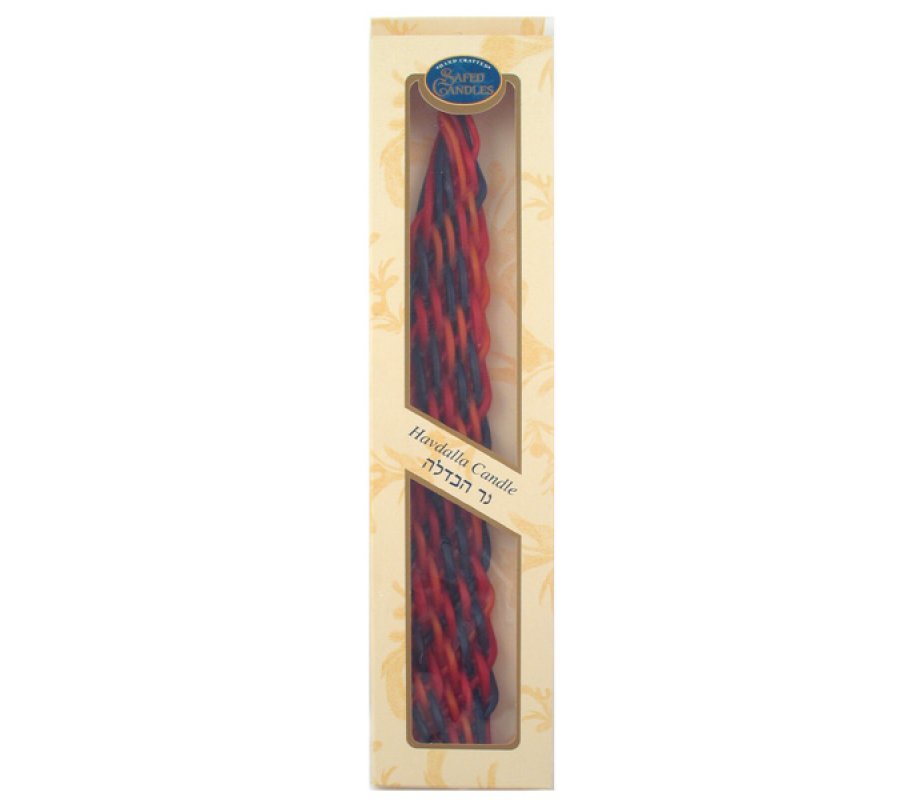 Handcrafted Beeswax Braided Havdalah Candle, Wide - Red and Blue