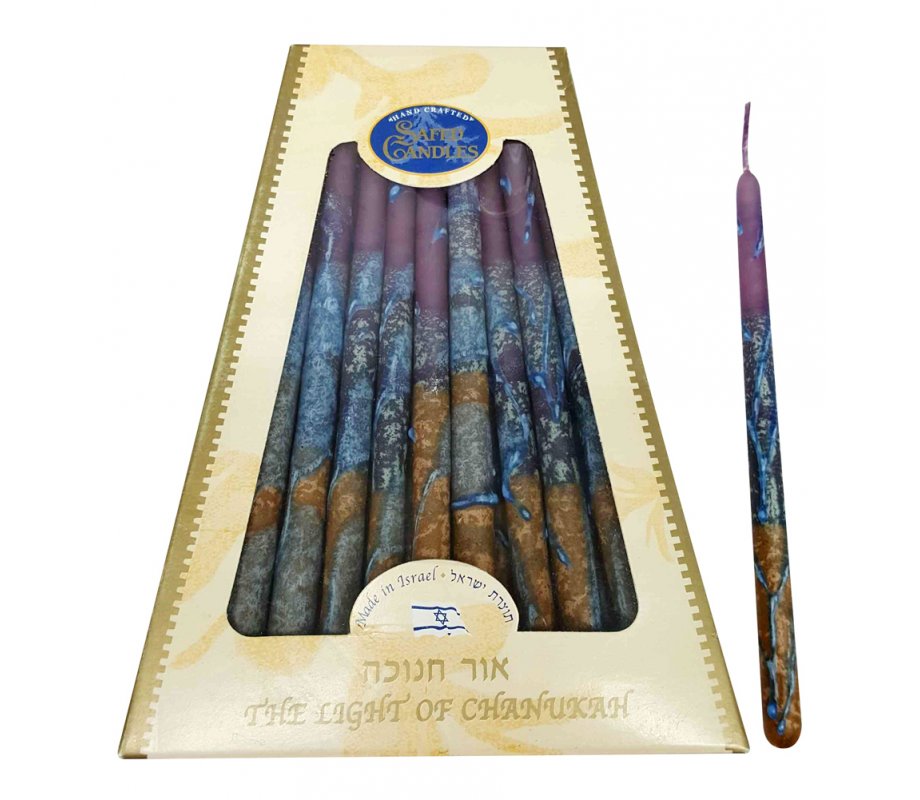 Handmade Dripless Hanukkah Candles - Gold Purple and Turquoise
