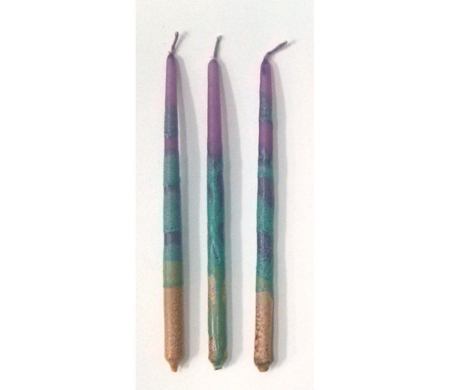 Handmade Dripless Hanukkah Candles - Gold Purple and Turquoise