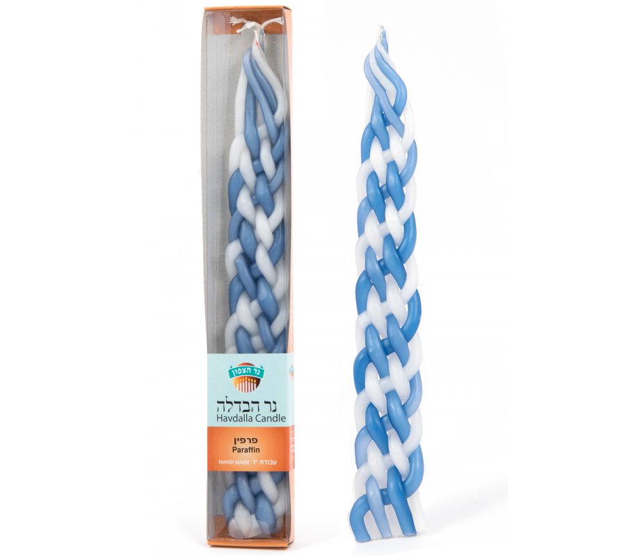 Handmade Beeswax Braided Havdalah Candle - Blue and White