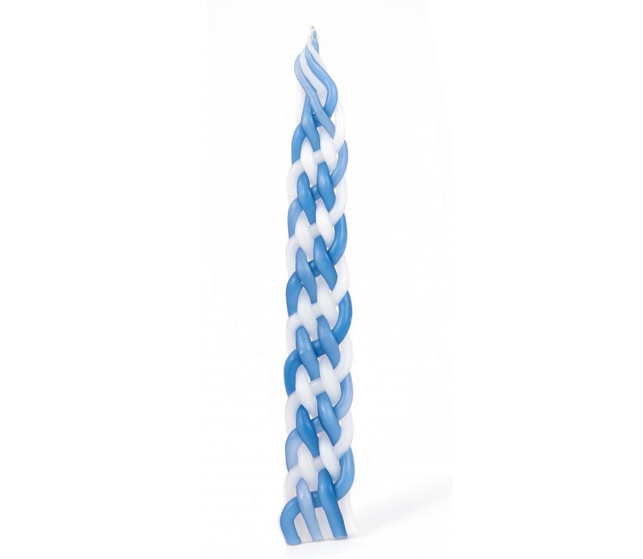 Handmade Beeswax Braided Havdalah Candle - Blue and White