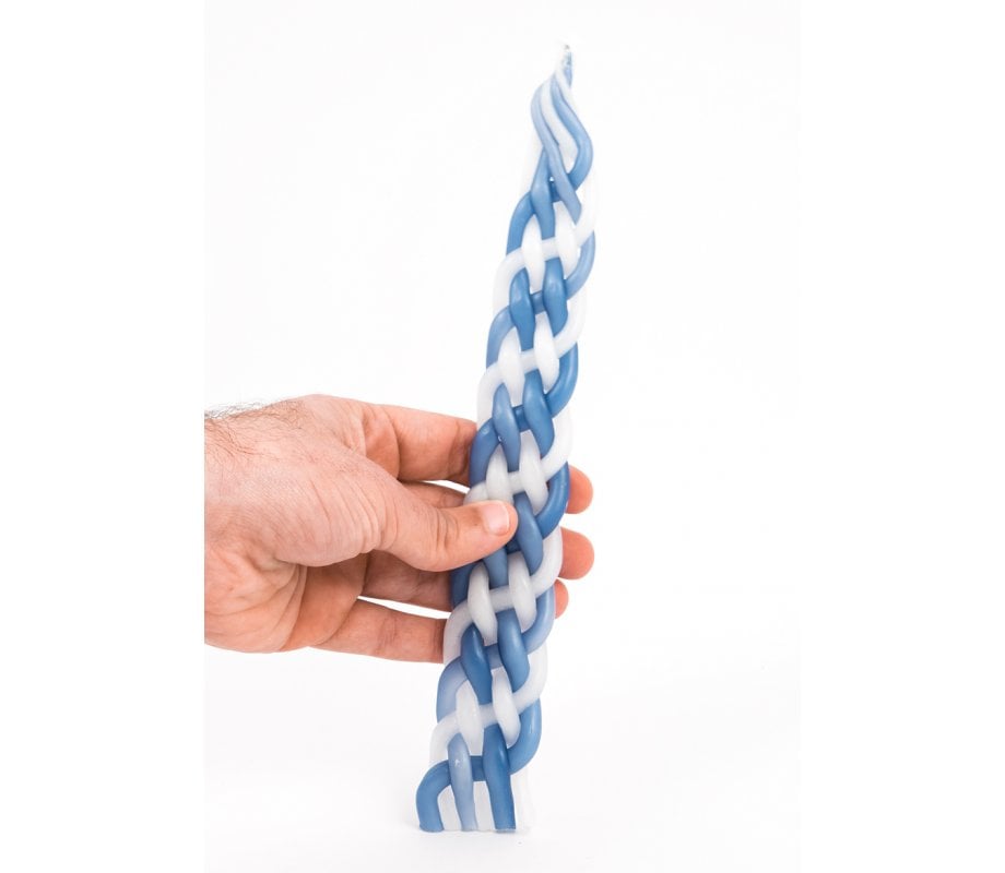 Handmade Beeswax Braided Havdalah Candle - Blue and White