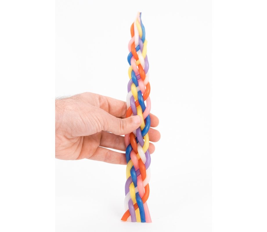 Handmade Braided Beeswax Havdalah Candle - Colorful