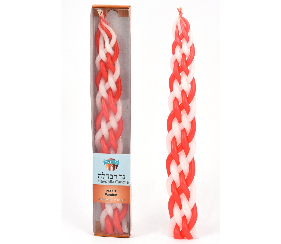 Handmade Braided Beeswax Havdalah Candle - Red and White