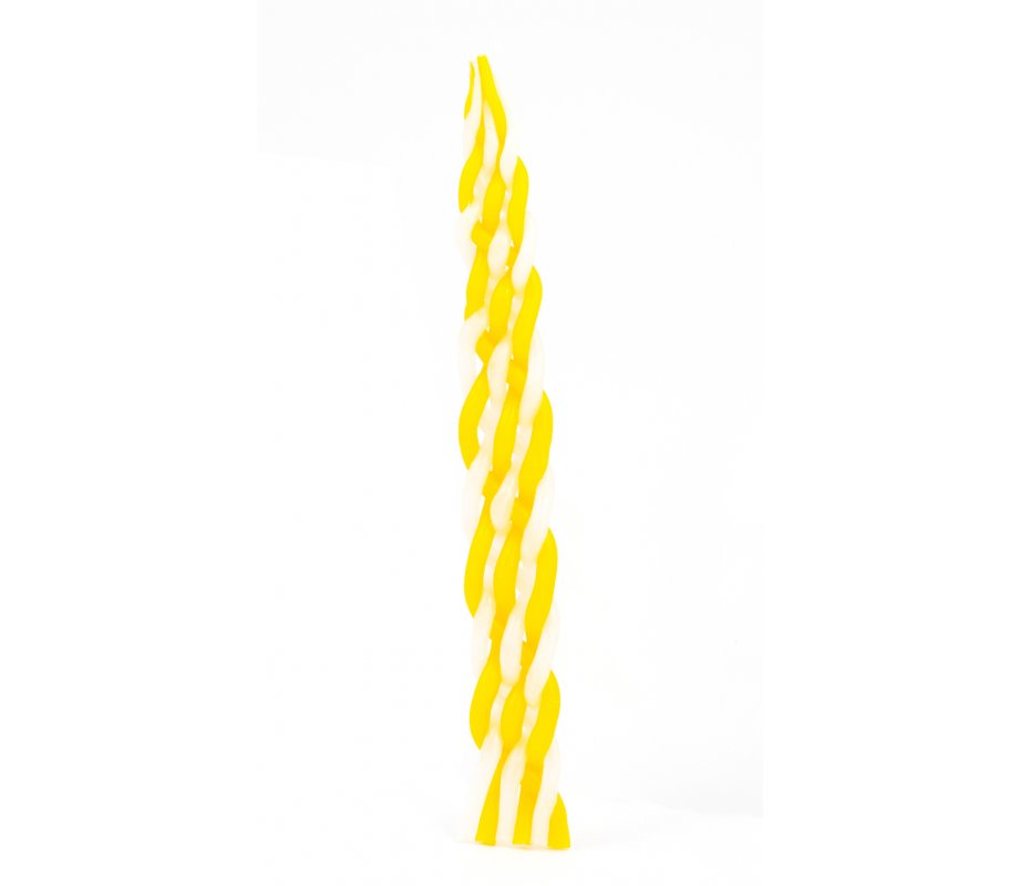 Handmade Braided Beeswax Havdalah Candle - Yellow and White