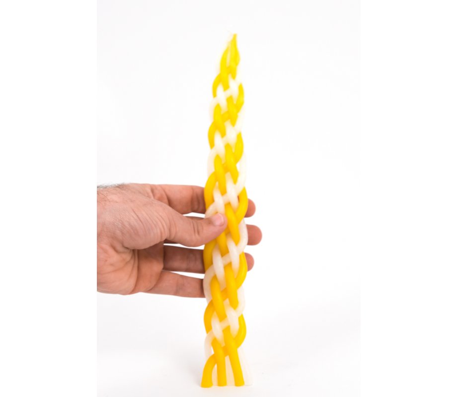 Handmade Braided Paraffin Wax Havdalah Candle - Yellow and White