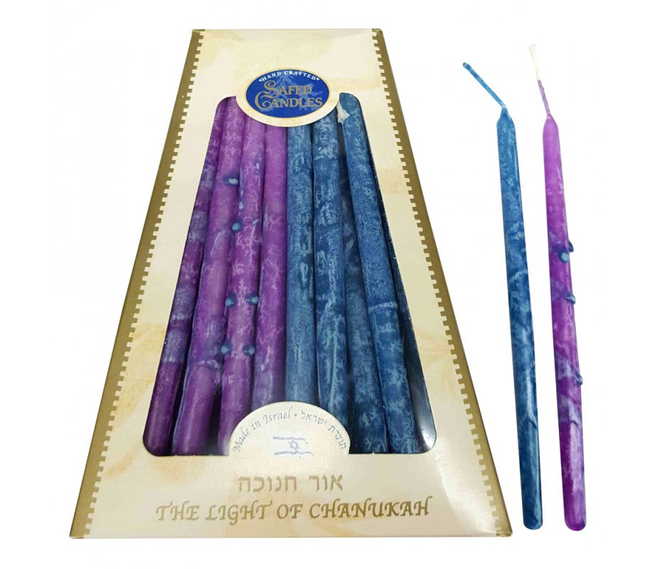 Handmade Dripless Decorative Hanukkah Candles - Purple and Blue Mix