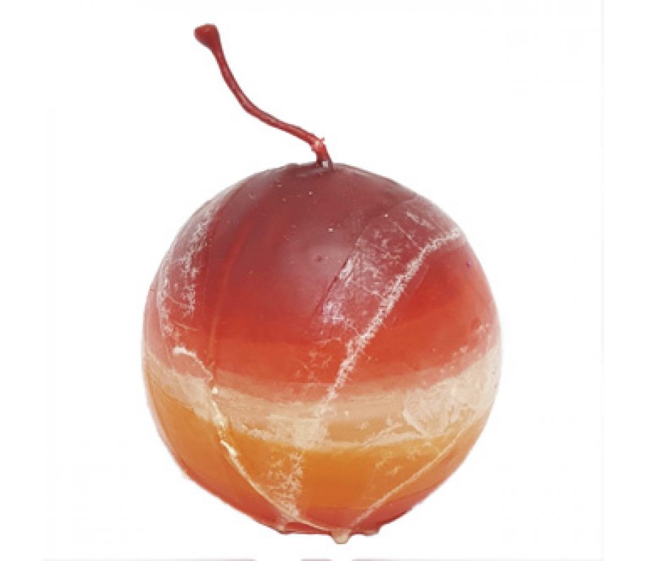 Handmade Round Decorative Candle - Red, Orange and White Streaks