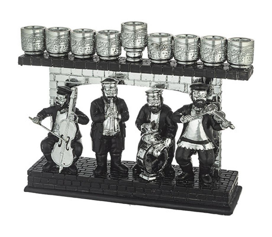 Hassidic Figures Design Polyresin Chanukah Menorah - For Use with Oil Cups