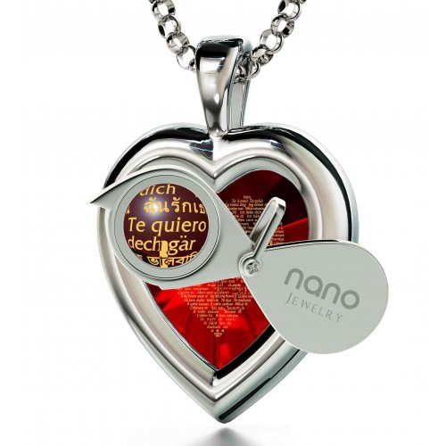 I Love You Framed Heart Pendant By Nano - Silver