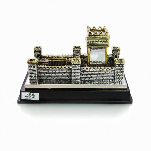 Image of Beit Hamikdash Temple on Wood Base - Silver Plated with Gold Accents