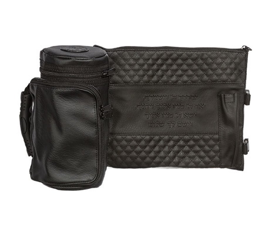 Insulated Weatherproof Tallit and Tefillin Bags with Aaronic Prayer – Black