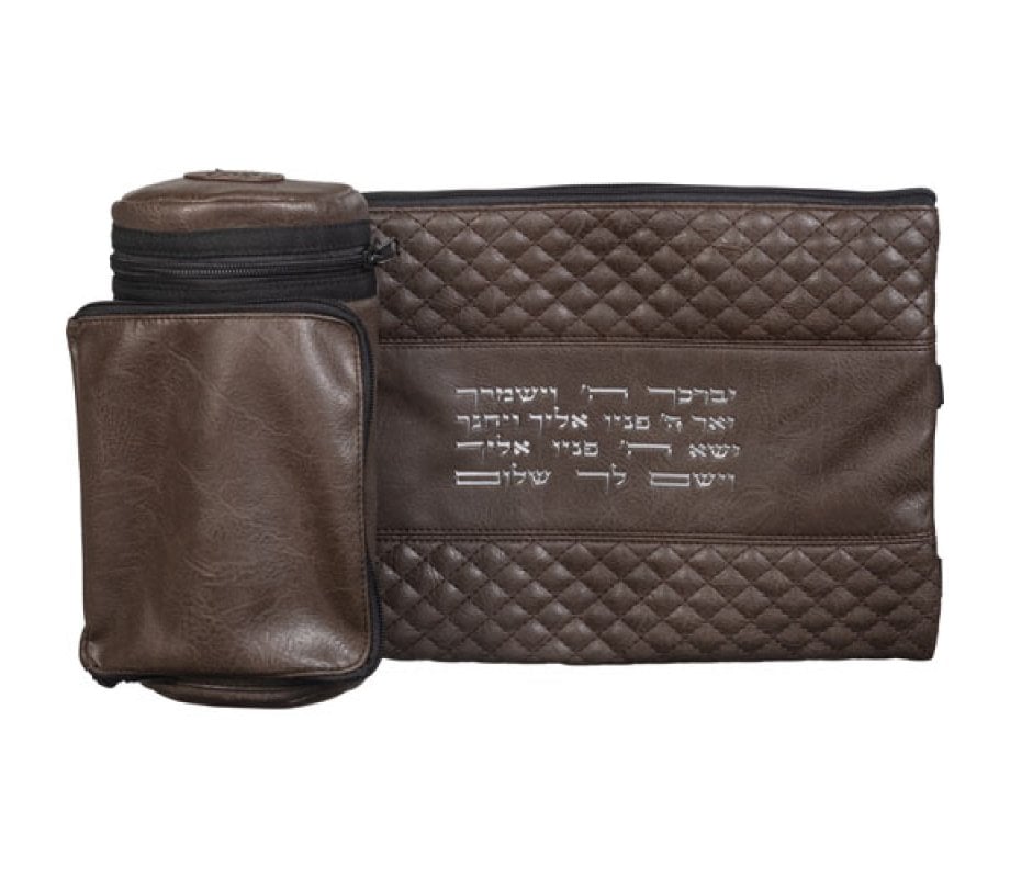 Insulated Weatherproof Tefillin Case with Tallis bag Aaronic Prayer - Brown