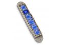 Iris Design Handcrafted Pewter & Enamel Beaded Mezuzah Case - Blue Flowers