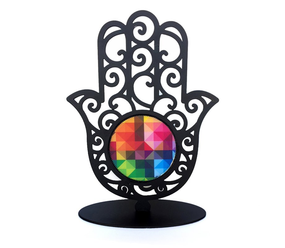 Iris Design Stand-Alone Shelf or Table Sculpture - Colorful Hamsa