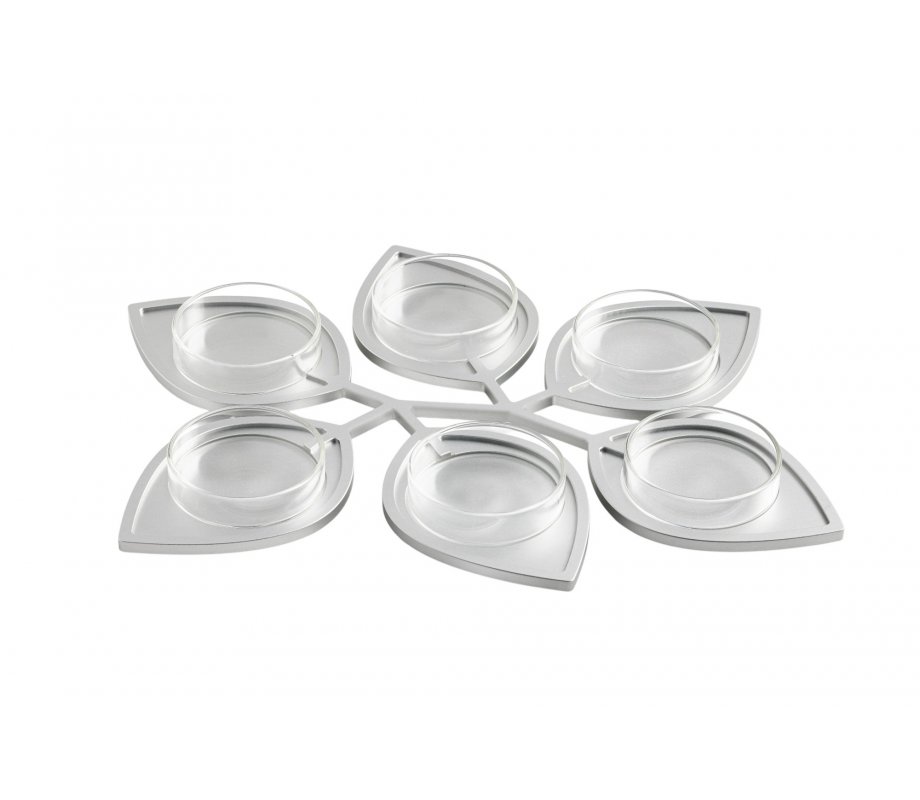Israel Museum Anodized Aluminum Passover Seder Plate - Leaf Design with Glass Plates