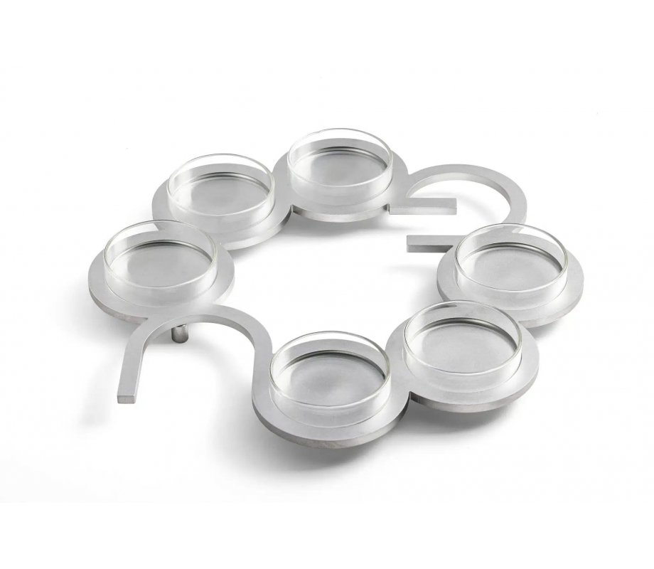 Israel Museum Anodized Aluminum Passover Seder Plate - Silver Color with Pesach Letters